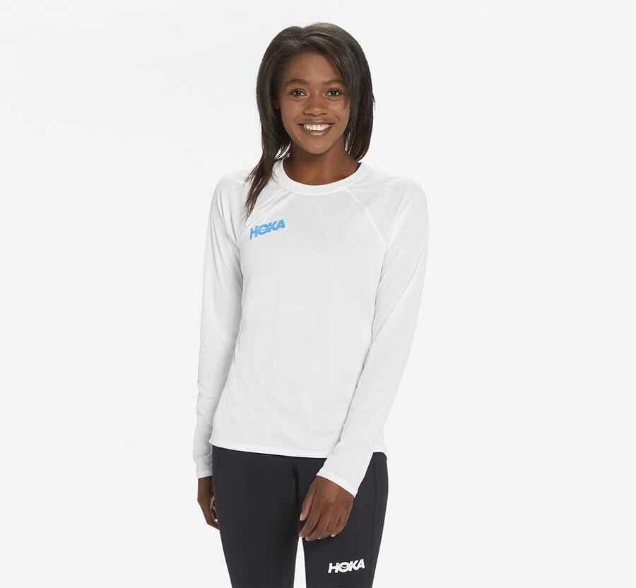 Tops Womens - Hoka One One Performance Long Sleeve - White - XNEUYFS-16